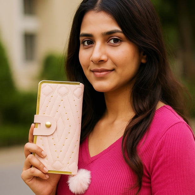 Chic Quilted Long Wallet For Women's -Secure Double Zipper Multi Cards Slot's, Phone Compartment -Versatile For Every Occasion.