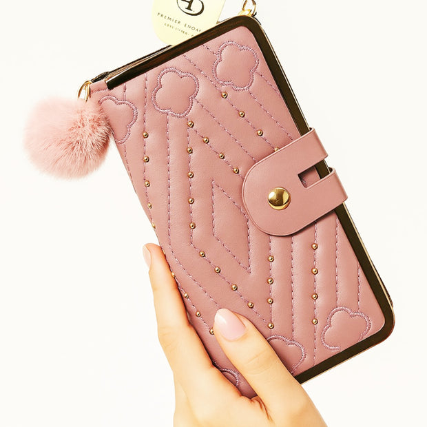 Chic Quilted Long Wallet For Women's -Secure Double Zipper Multi Cards Slot's, Phone Compartment -Versatile For Every Occasion.